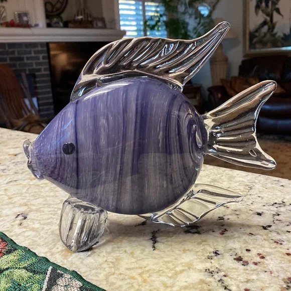 HQT Hand Blown / Made Glass Fish by HQT 9” Long - Picture 2 of 10